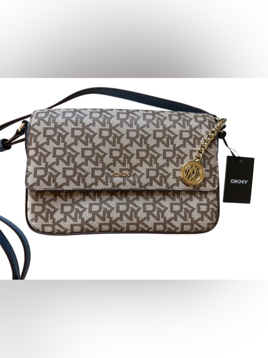 Dkny Handbags - NWT DKNY Beige/Brown Monogram Crossbody with Gold Hardware & Gold Charm